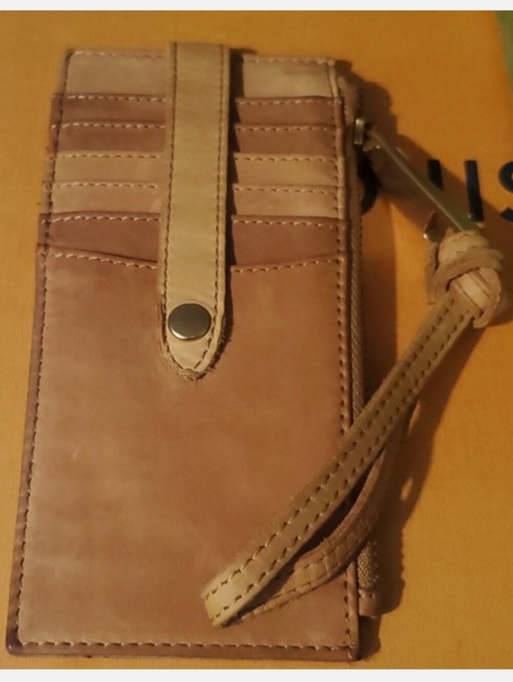 margot Beige Tan Leather Wristlet